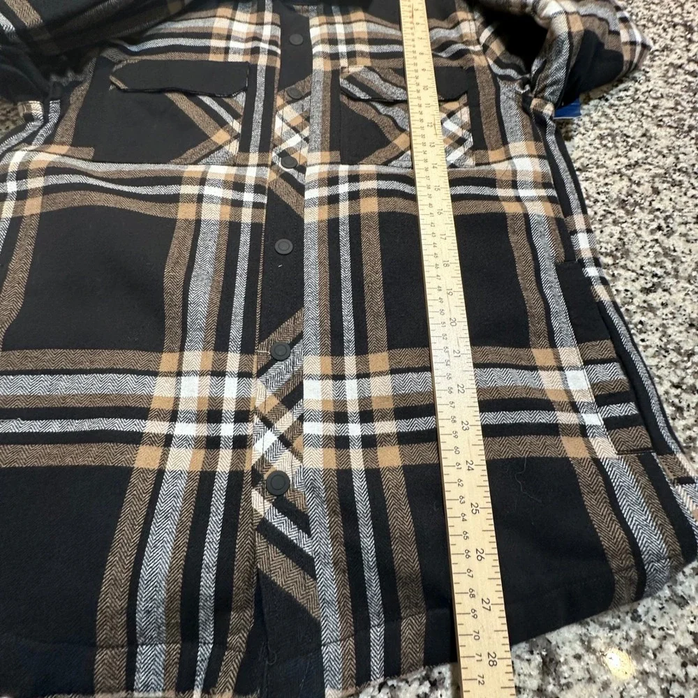 George Mens Black Ivory Plaid Quilted Lined Flannel‎ Shirt Jacket Shacket S NEW